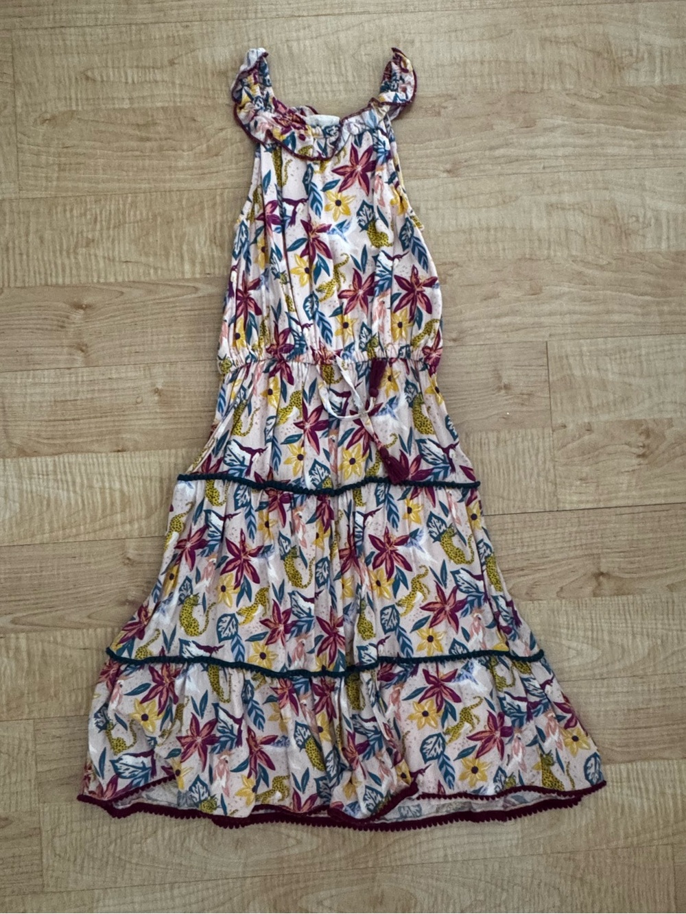 Fat Face Girls Floral Tiered Sundress - Pink & Yellow